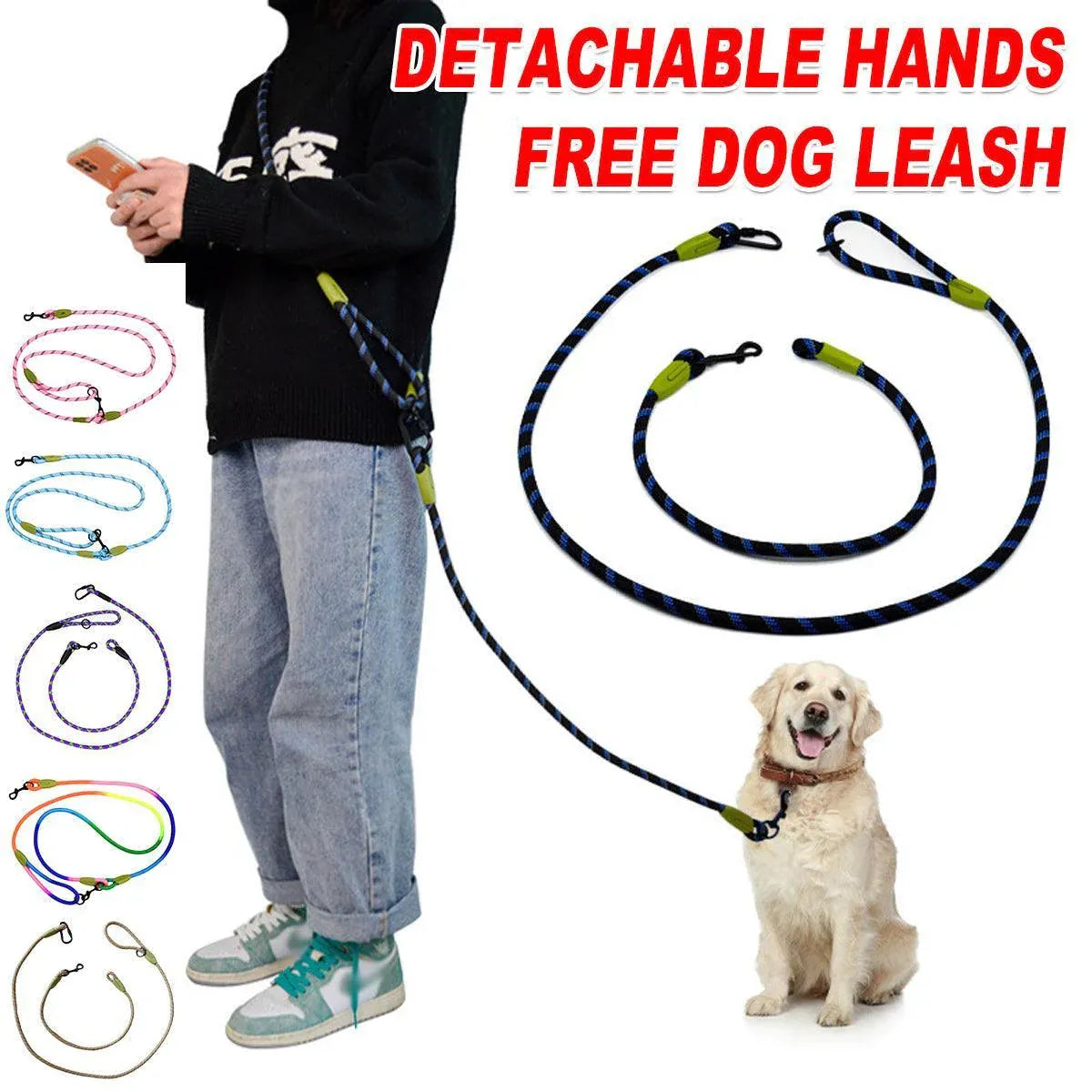 Adjustable Diagonal Dog Walking Leash Hands Free Crossbody Pet Lead Dogs - Black V528-PET-LEASH-HANDS-FREE-BLACK-548814