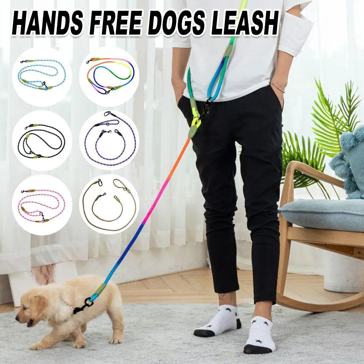 Adjustable Diagonal Dog Walking Leash Hands Free Crossbody Pet Lead Dogs - Black V528-PET-LEASH-HANDS-FREE-BLACK-548814
