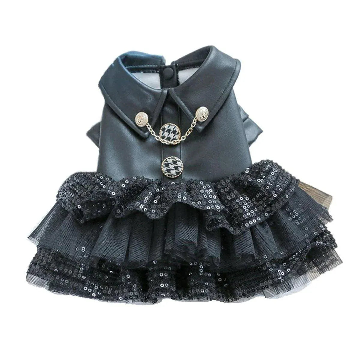 Autumn Winter Pet Dog Cat Dress Faux Leather Sequin Skirt Outfit for Small Dogs - L V528-PET-LEATHER-SKIRT-L-842135