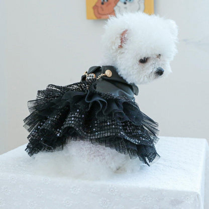 Autumn Winter Pet Dog Cat Dress Faux Leather Sequin Skirt Outfit for Small Dogs - L V528-PET-LEATHER-SKIRT-L-842135