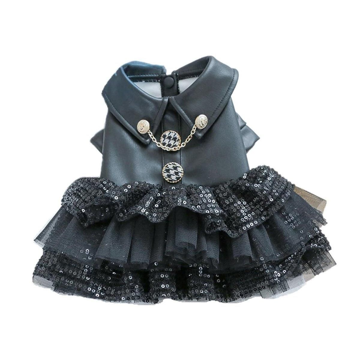 Autumn Winter Pet Dog Cat Dress Faux Leather Sequin Skirt Outfit for Small Dogs - M V528-PET-LEATHER-SKIRT-M-519576