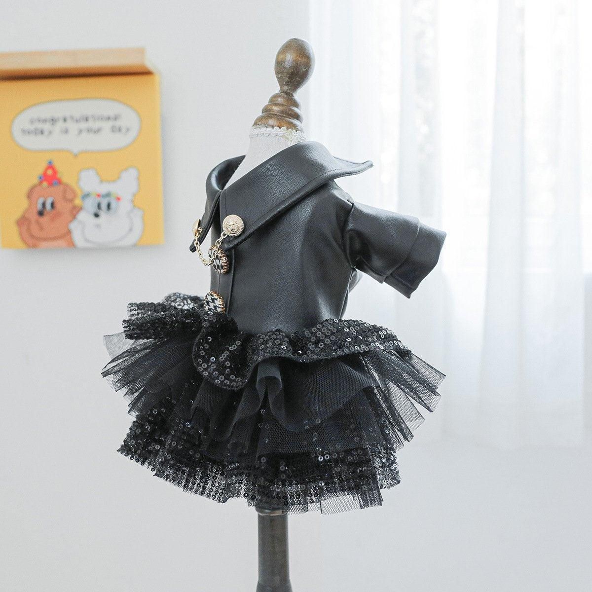 Autumn Winter Pet Dog Cat Dress Faux Leather Sequin Skirt Outfit for Small Dogs - M V528-PET-LEATHER-SKIRT-M-519576