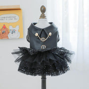 Autumn Winter Pet Dog Cat Dress Faux Leather Sequin Skirt Outfit for Small Dogs - M V528-PET-LEATHER-SKIRT-M-519576