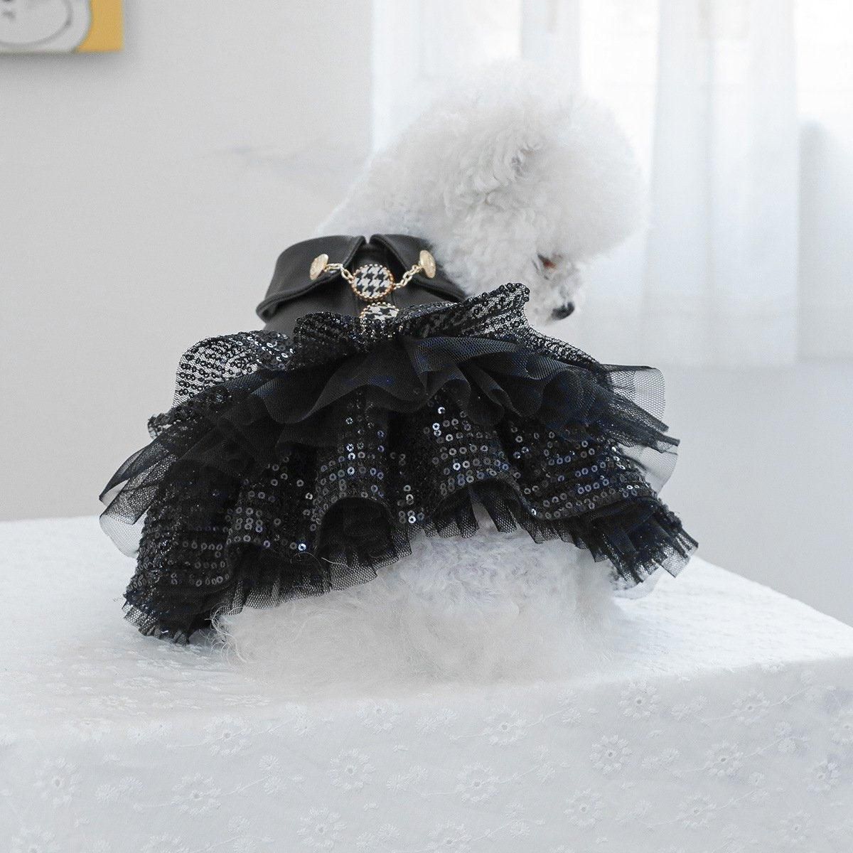 Autumn Winter Pet Dog Cat Dress Faux Leather Sequin Skirt Outfit for Small Dogs - M V528-PET-LEATHER-SKIRT-M-519576