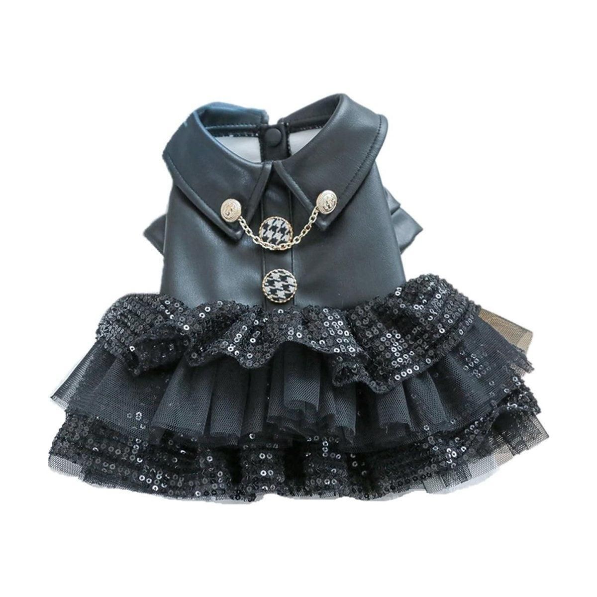 Autumn Winter Pet Dog Cat Dress Faux Leather Sequin Skirt Outfit for Small Dogs - S V528-PET-LEATHER-SKIRT-S-562173