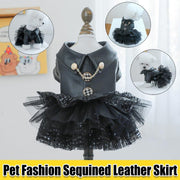 Autumn Winter Pet Dog Cat Dress Faux Leather Sequin Skirt Outfit for Small Dogs - S V528-PET-LEATHER-SKIRT-S-562173