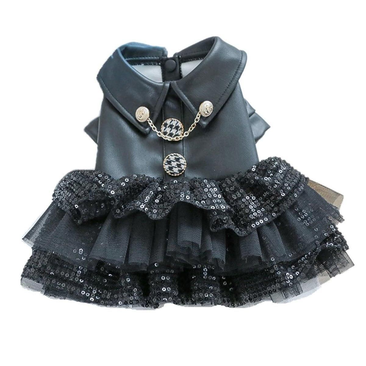 Autumn Winter Pet Dog Cat Dress Faux Leather Sequin Skirt Outfit for Small Dogs - XL V528-PET-LEATHER-SKIRT-XL-354908