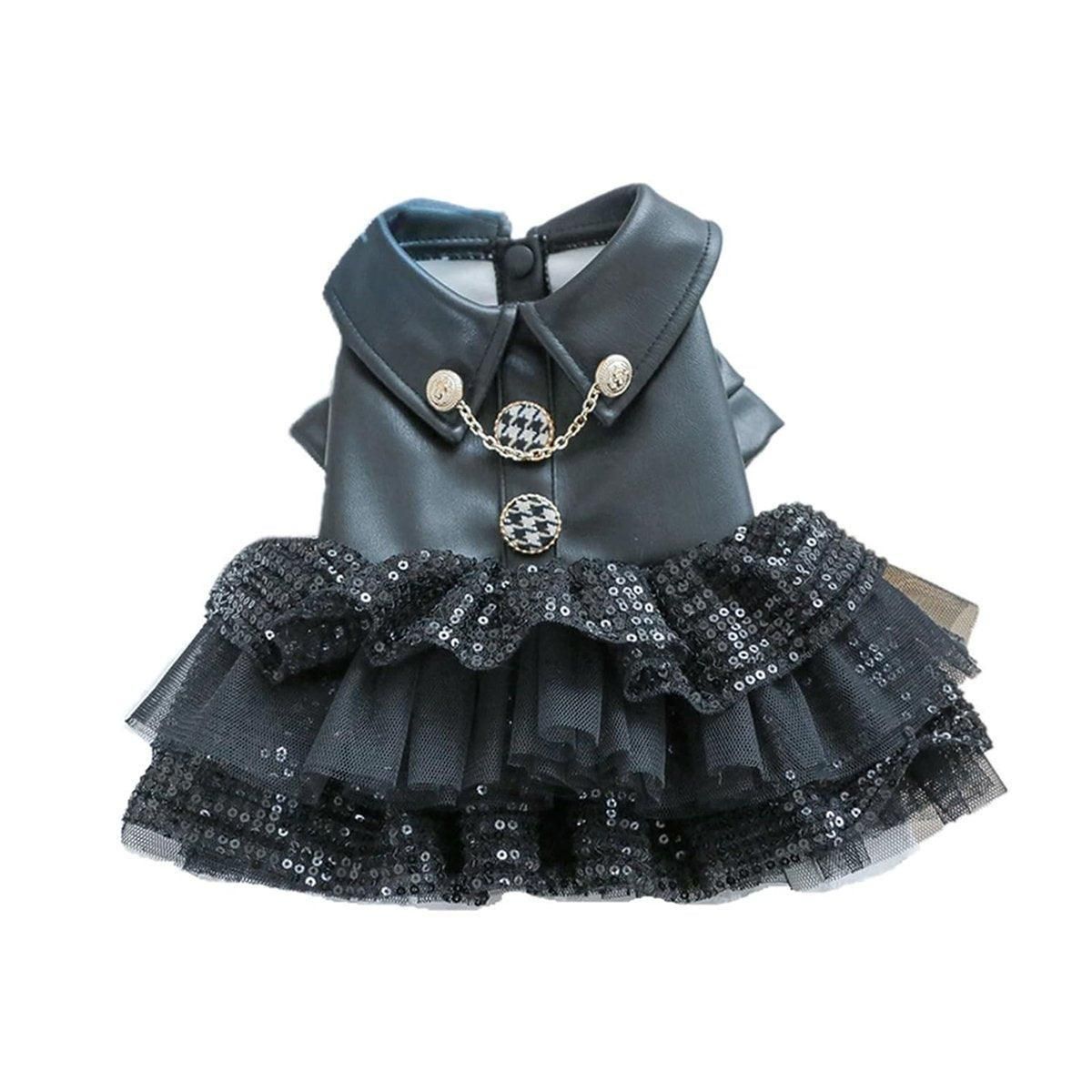 Autumn Winter Pet Dog Cat Dress Faux Leather Sequin Skirt Outfit for Small Dogs - XS V528-PET-LEATHER-SKIRT-XS-701425