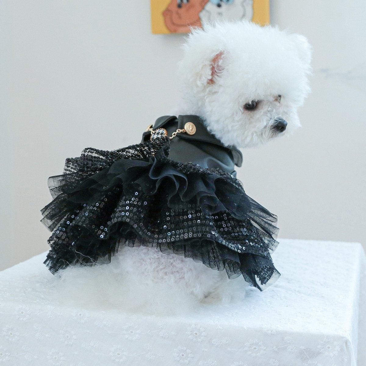 Autumn Winter Pet Dog Cat Dress Faux Leather Sequin Skirt Outfit for Small Dogs - XS V528-PET-LEATHER-SKIRT-XS-701425