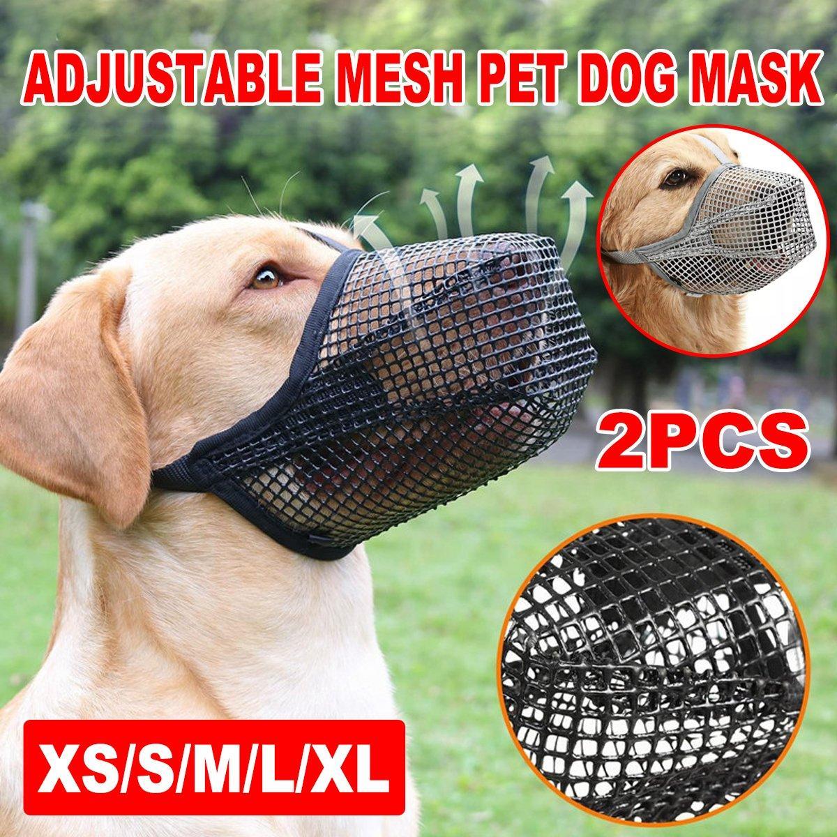2PCS Adjustable Mesh Pet Dog Muzzle Mask Mouth Cover No Bite Strap Mouth Cover - Grey-M V528-PET-MUZZLE-GREY-2PCS-M-749238