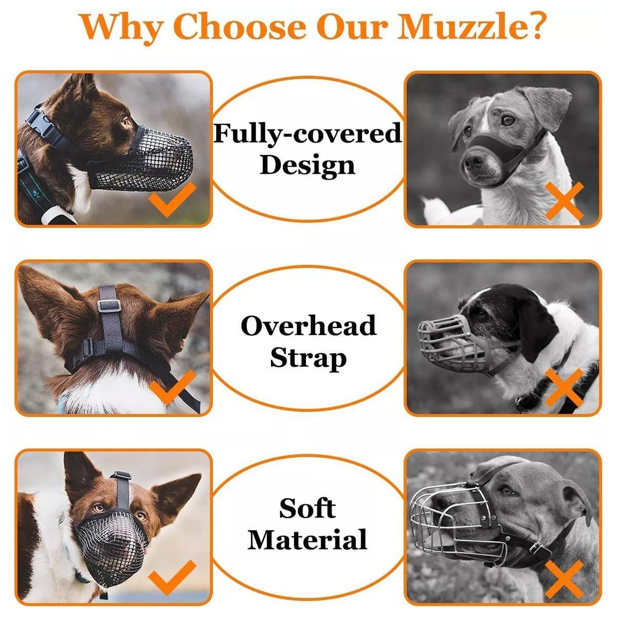 2PCS Adjustable Mesh Pet Dog Muzzle Mask Mouth Cover No Bite Strap Mouth Cover - Grey-M V528-PET-MUZZLE-GREY-2PCS-M-749238