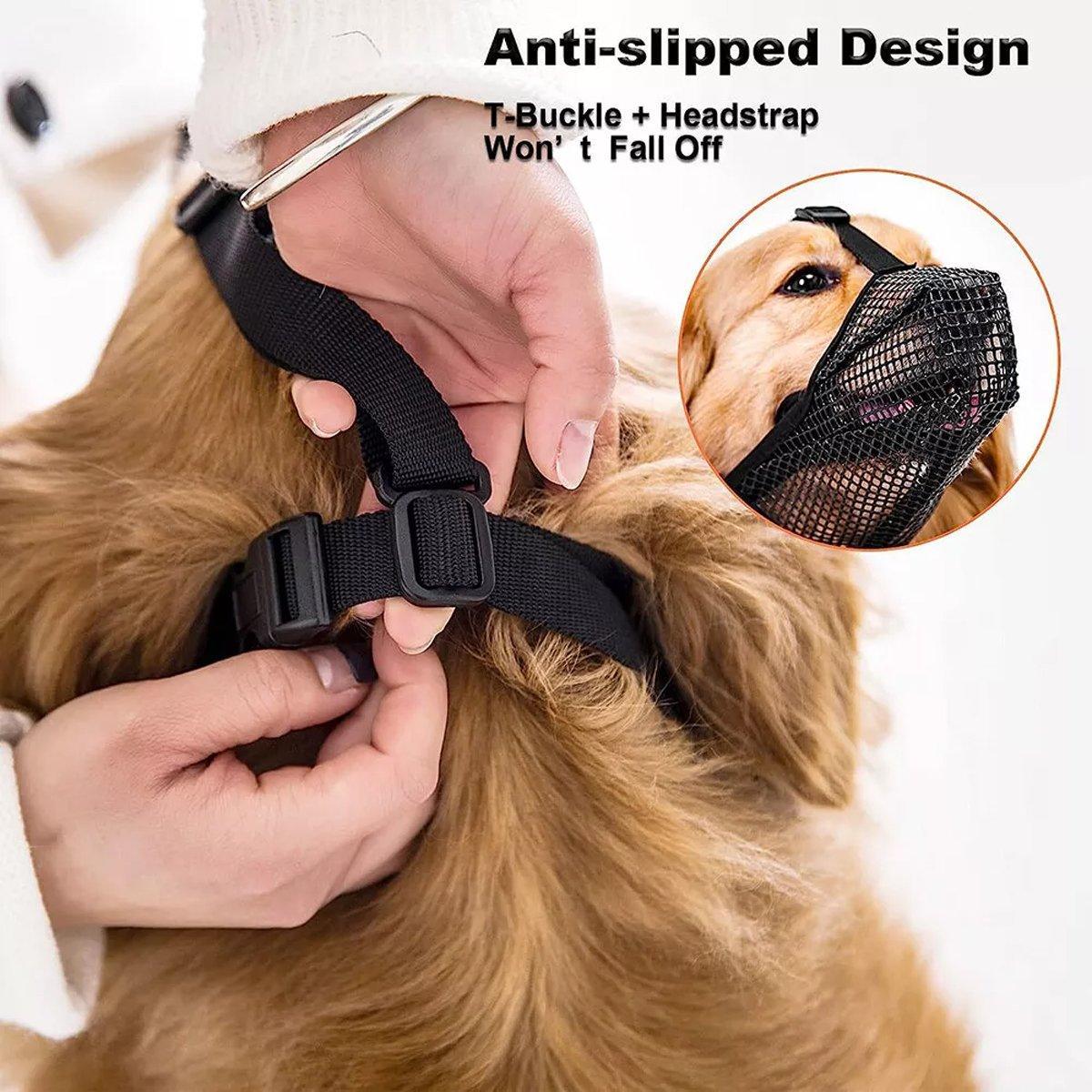 2PCS Adjustable Mesh Pet Dog Muzzle Mask Mouth Cover No Bite Strap Mouth Cover - Grey-M V528-PET-MUZZLE-GREY-2PCS-M-749238