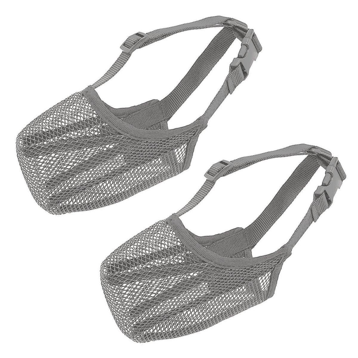 2PCS Adjustable Mesh Pet Dog Muzzle Mask Mouth Cover No Bite Strap Mouth Cover - Grey-M V528-PET-MUZZLE-GREY-2PCS-M-749238