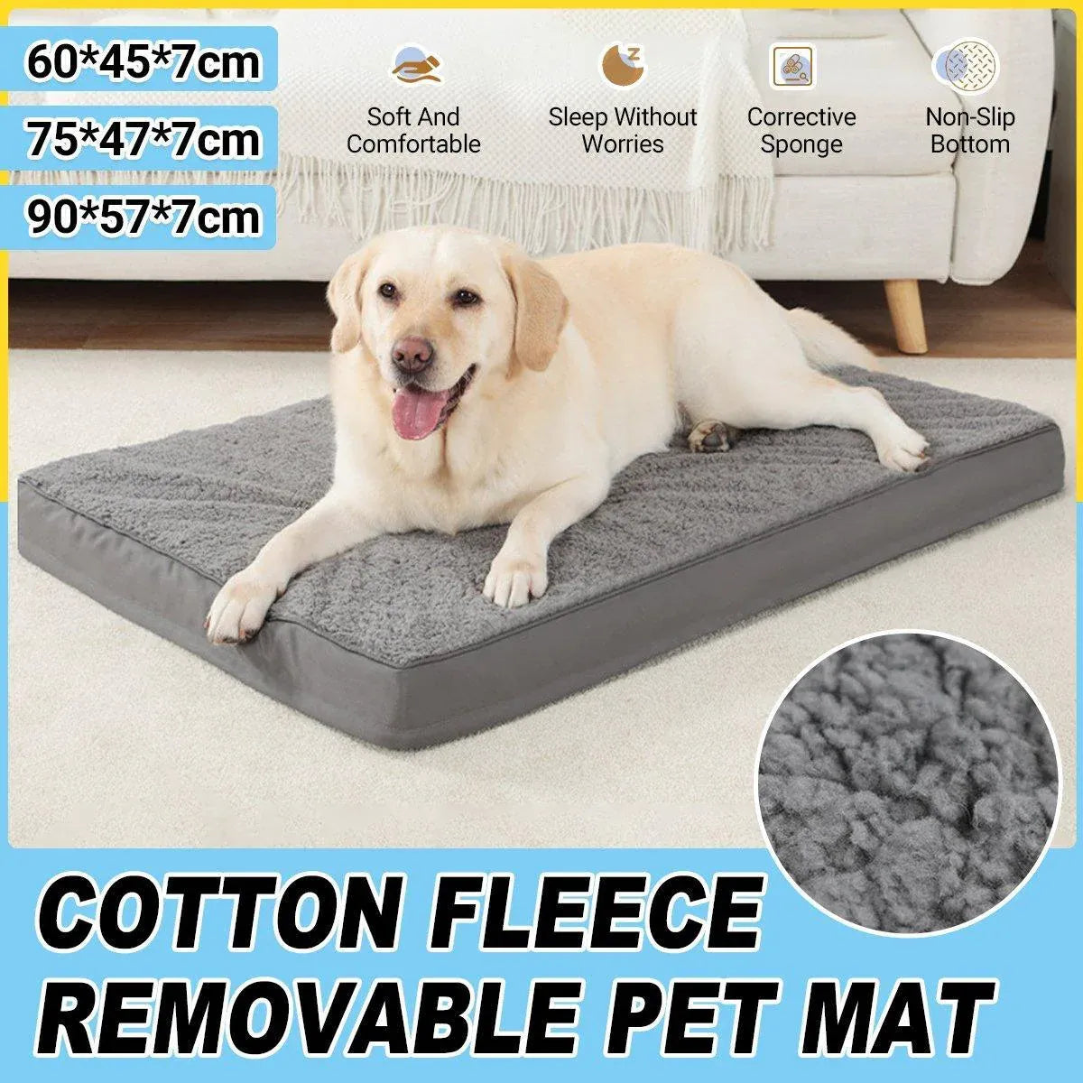 Removable Washable Waterproof Pet Mattress Anti-Bite Cushion Sleeping Dog Mat - 90x57x7cm V528-PET-PAD-GREY-90-57-7-355948