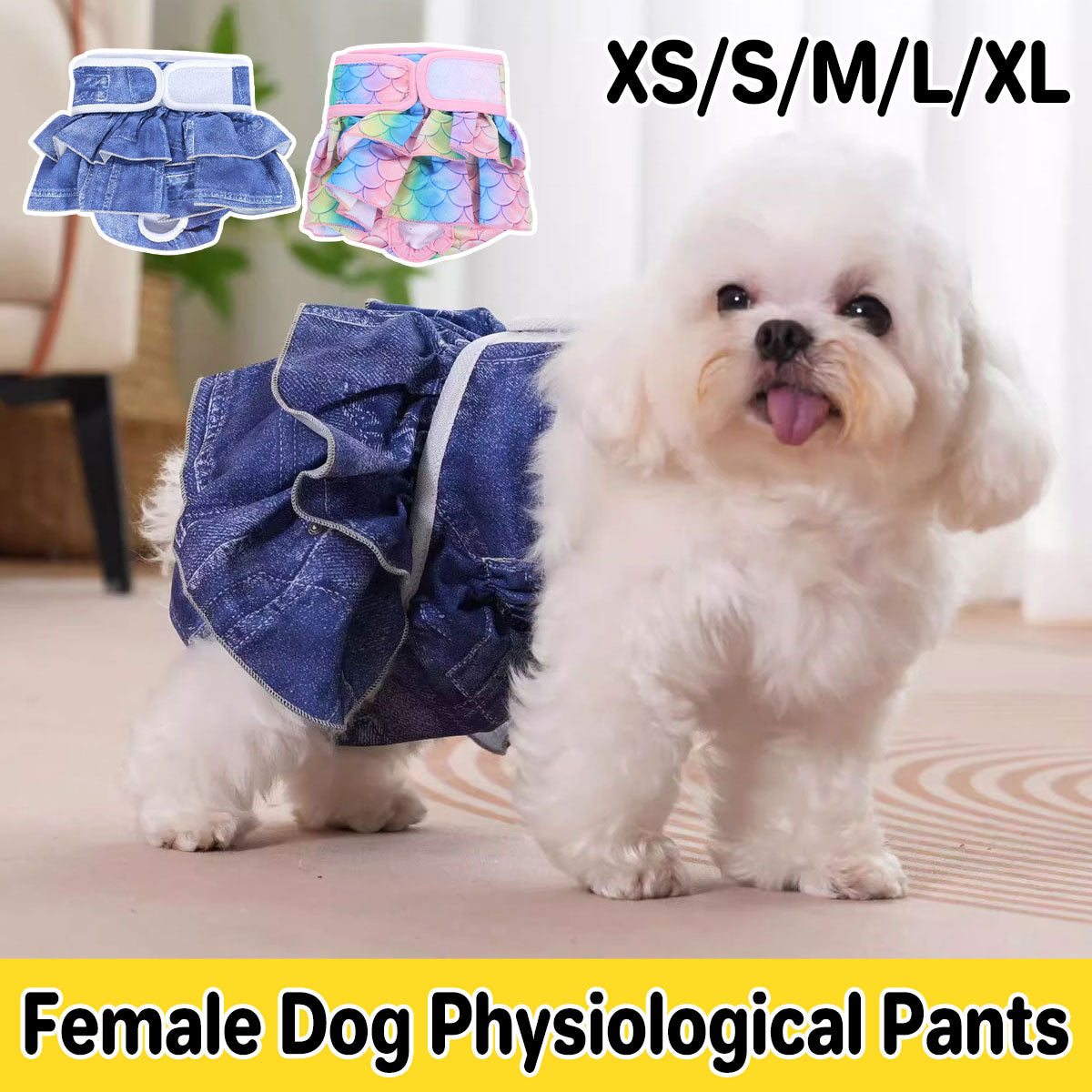 Pet Dog Diapers Female Pants Soft Breathable Underwear Reusable Sanitary Briefs - Mermaid - S V528-PET-PANTS-CH-S-321406