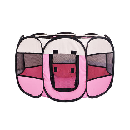 Pet Fence Indoor Cat Dog Tent Octagonal Fence Portable Foldable Cage Kennel - S-Pink V528-PET-PEN-S-PINK-292158