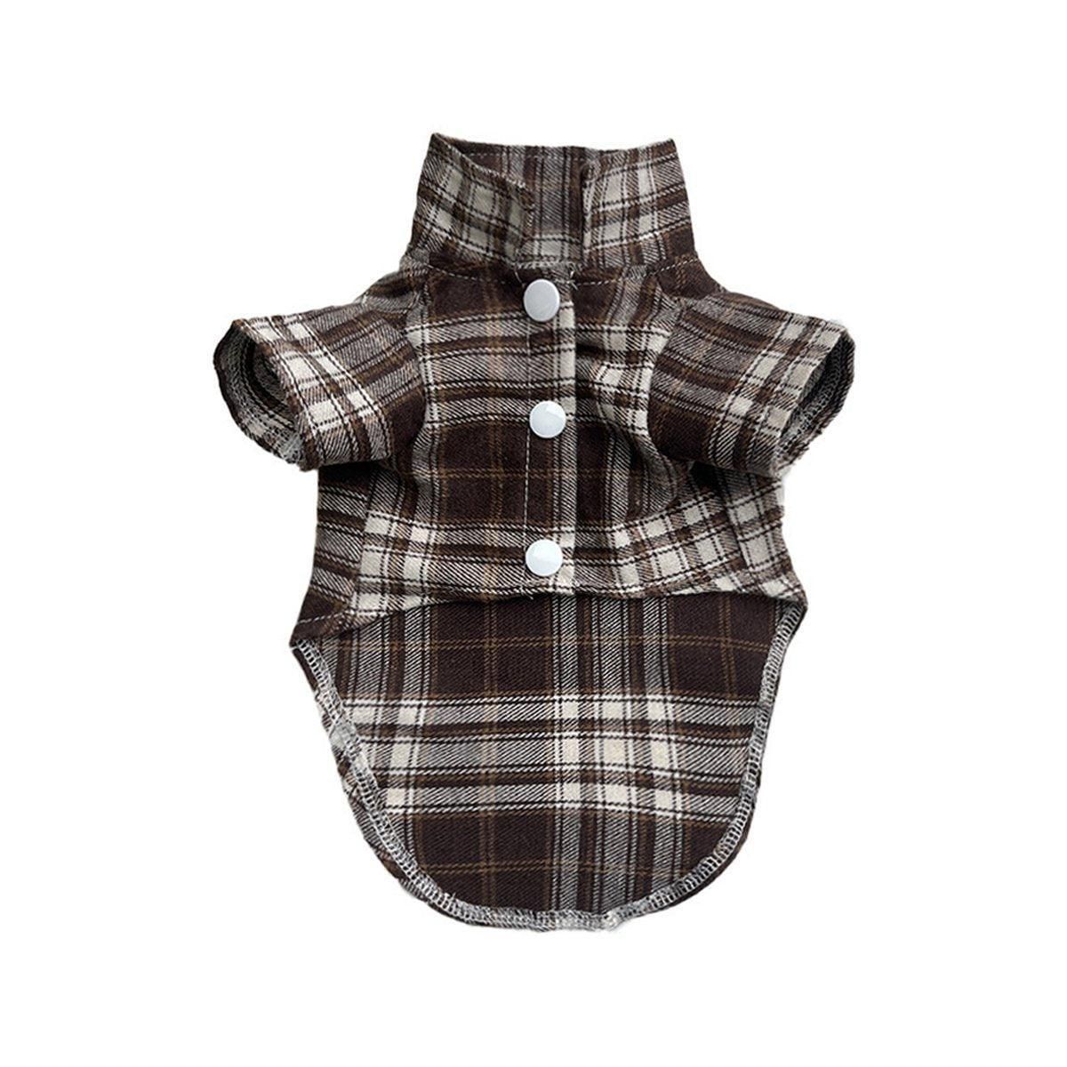 Soft Puppy Plaid Shirt Dog Clothes Jumpsuit Cat Pet Check Coat Summer T-shirt - Brown-S V528-PET-PLAID-SHIRT-BROWN-S-379049