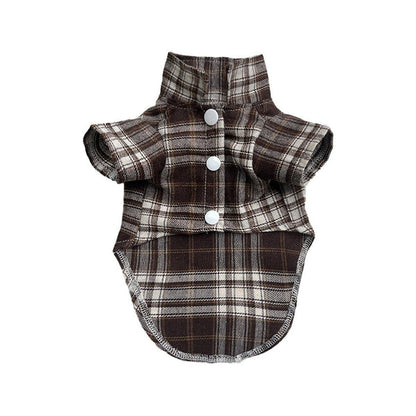 Soft Puppy Plaid Shirt Dog Clothes Jumpsuit Cat Pet Check Coat Summer T-shirt - Brown-S V528-PET-PLAID-SHIRT-BROWN-S-379049