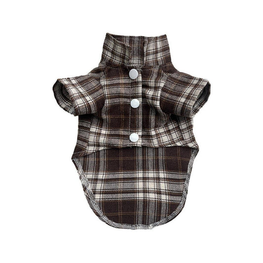 Soft Puppy Plaid Shirt Dog Clothes Jumpsuit Cat Pet Check Coat Summer T-shirt - Brown-S V528-PET-PLAID-SHIRT-BROWN-S-379049