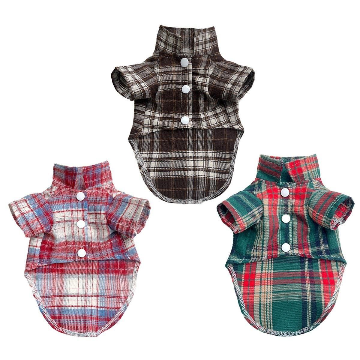 Soft Puppy Plaid Shirt Dog Clothes Jumpsuit Cat Pet Check Coat Summer T-shirt - Brown-S V528-PET-PLAID-SHIRT-BROWN-S-379049