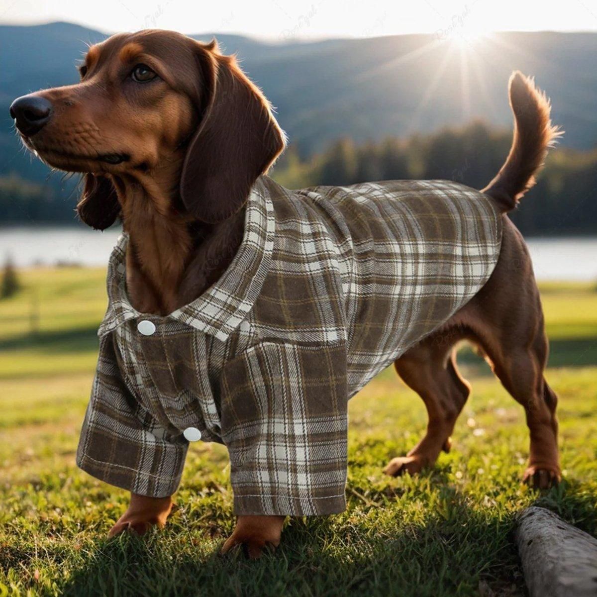 Soft Puppy Plaid Shirt Dog Clothes Jumpsuit Cat Pet Check Coat Summer T-shirt - Brown-S V528-PET-PLAID-SHIRT-BROWN-S-379049
