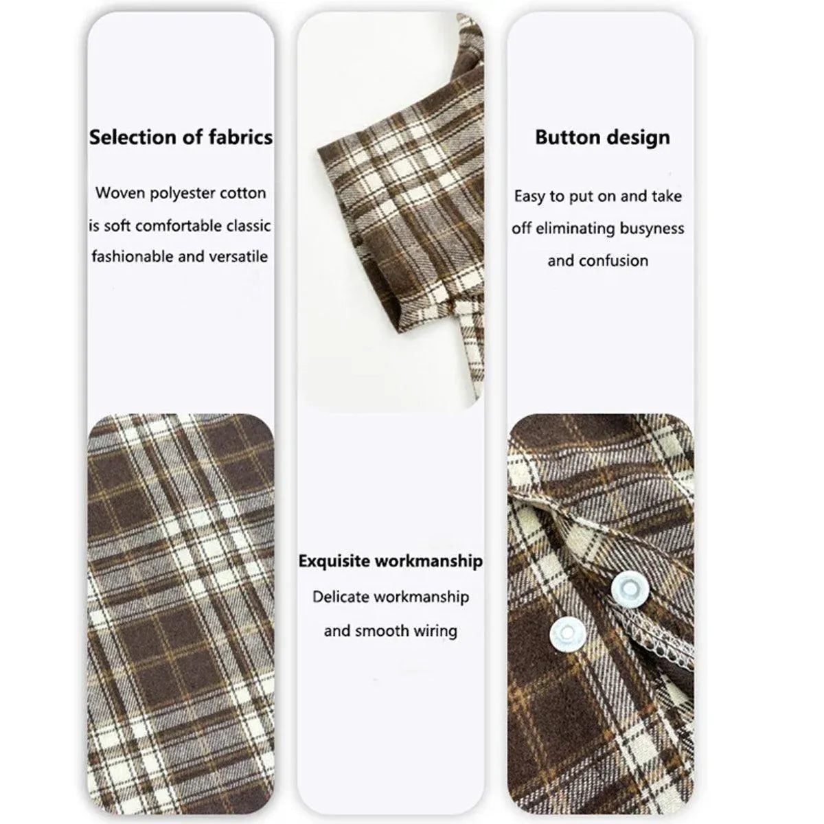 Soft Puppy Plaid Shirt Dog Clothes Jumpsuit Cat Pet Check Coat Summer T-shirt - Brown-S V528-PET-PLAID-SHIRT-BROWN-S-379049