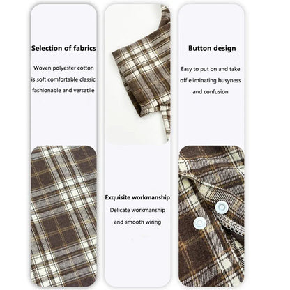 Soft Puppy Plaid Shirt Dog Clothes Jumpsuit Cat Pet Check Coat Summer T-shirt - Brown-S V528-PET-PLAID-SHIRT-BROWN-S-379049