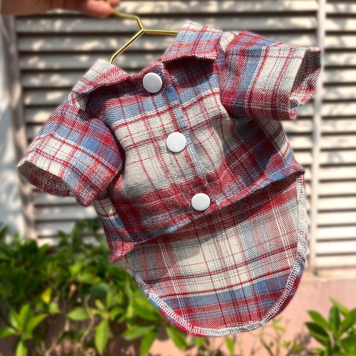 Soft Puppy Plaid Shirt Dog Clothes Jumpsuit Cat Pet Check Coat Summer T-shirt - Brown-S V528-PET-PLAID-SHIRT-BROWN-S-379049
