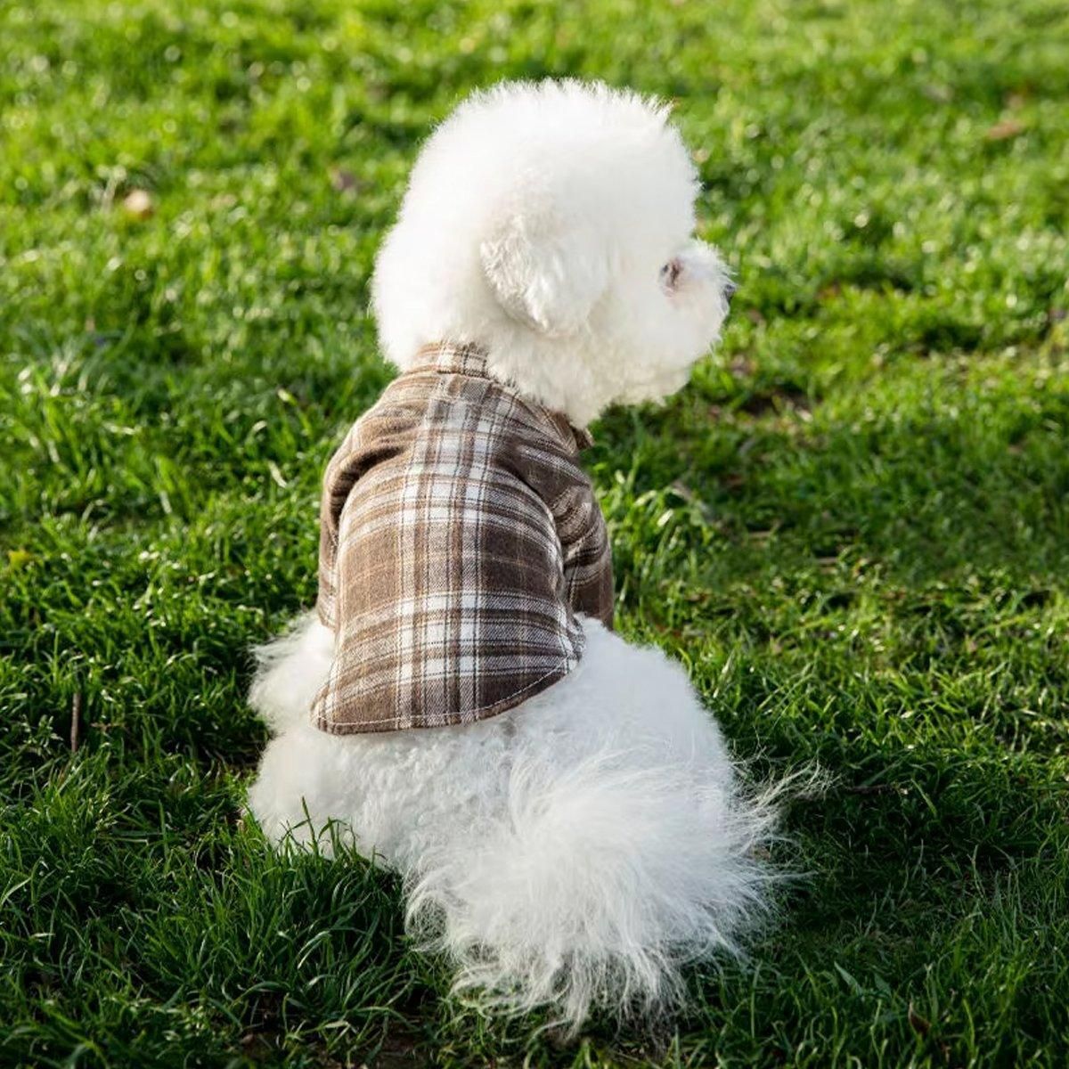 Soft Puppy Plaid Shirt Dog Clothes Jumpsuit Cat Pet Check Coat Summer T-shirt - Brown-S V528-PET-PLAID-SHIRT-BROWN-S-379049
