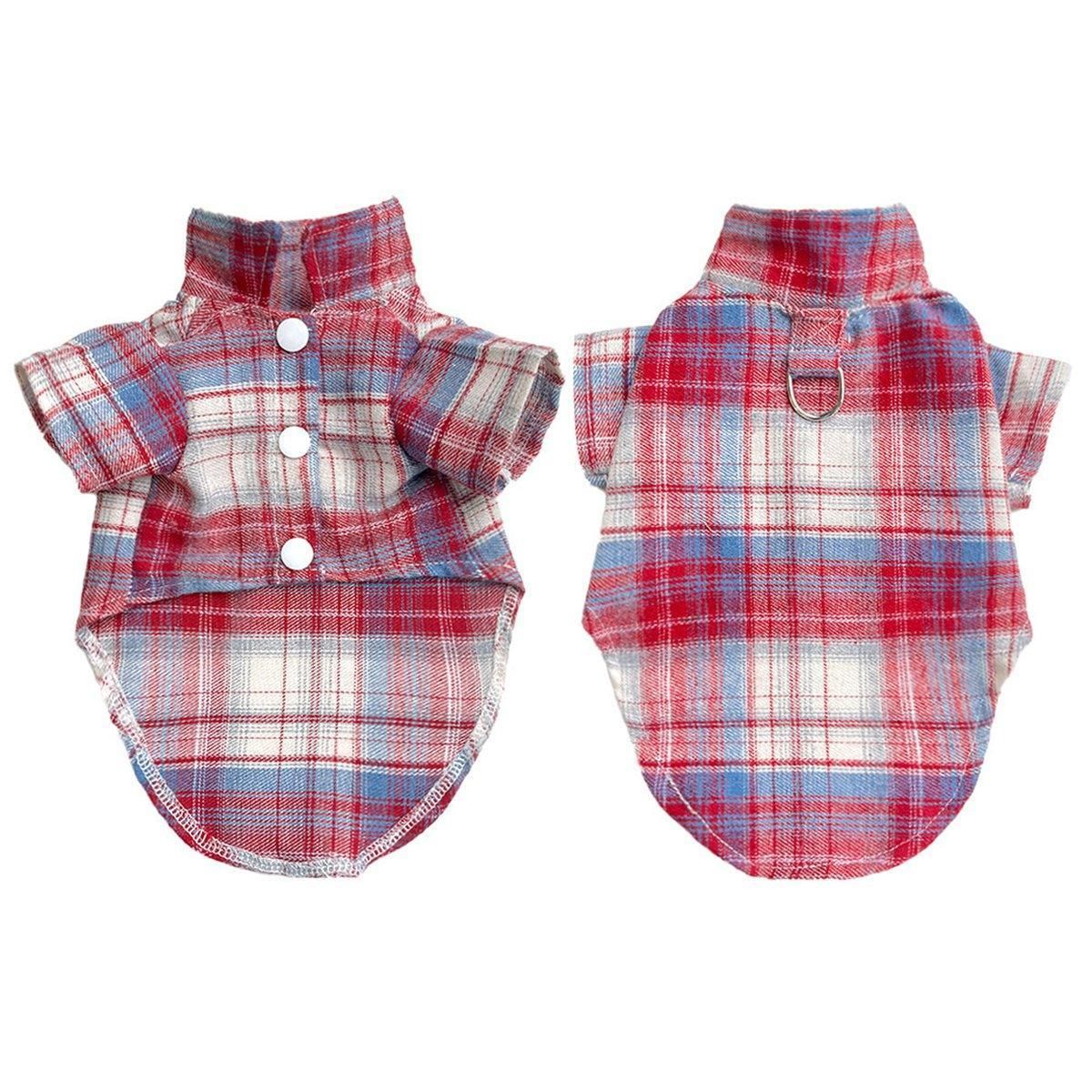 Soft Puppy Plaid Shirt Dog Clothes Jumpsuit Cat Pet Check Coat Summer T-shirt - Brown-S V528-PET-PLAID-SHIRT-BROWN-S-379049