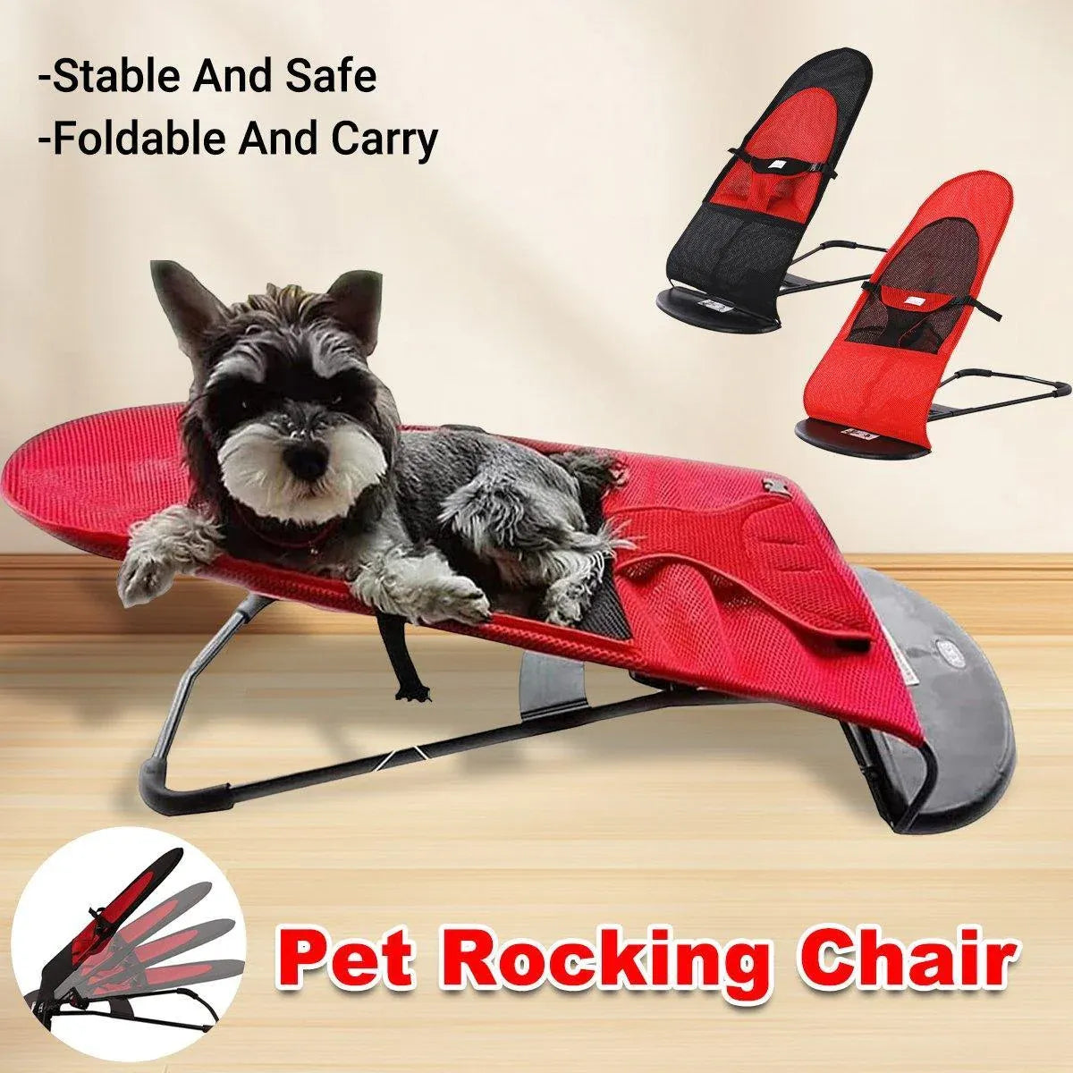 Pet Rocking Chair for Dogs Cats Foldable Pet Bed Portable Sleeping Lounger Chair - Black V528-PET-ROCKING-CHAIR-BLACK-602180