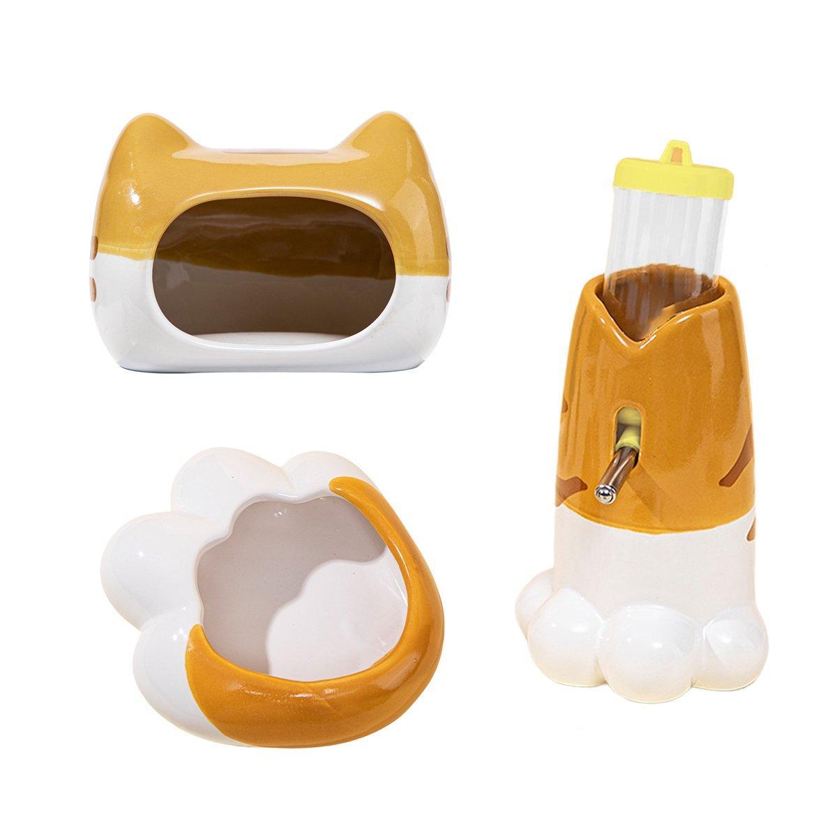Hamster Porcelain Nest Escape House Tiger Head Bowl Claw Water Bottle Set V528-PET-SET-4PCS-574801