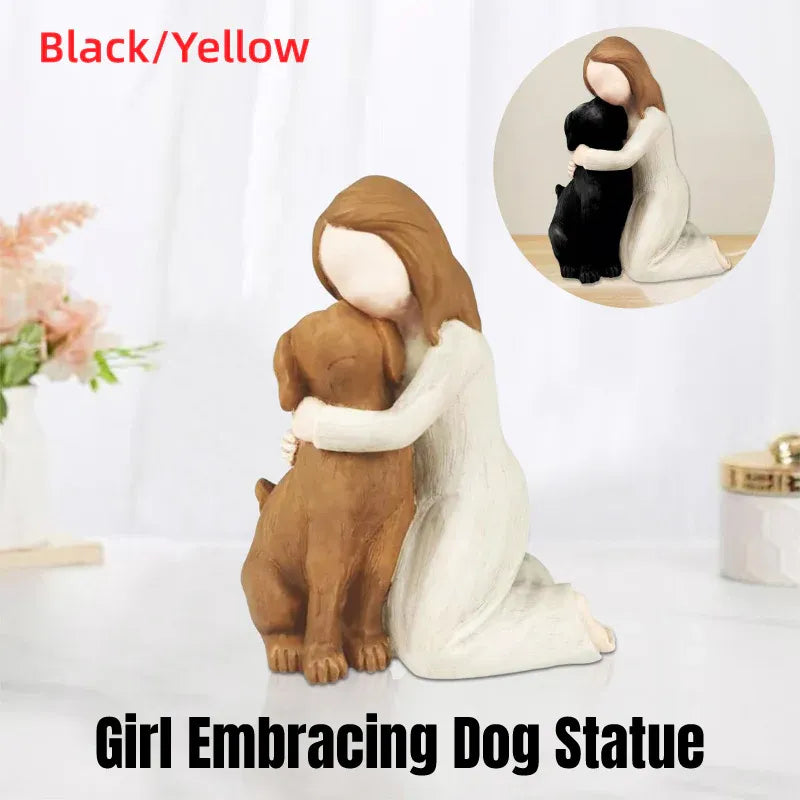 Girl Hugging Dog Ornament Decorative Figurine Resin Home Decoration Craft Gift - Yellow V528-PET-SOUVENIR-YELLOW-514661
