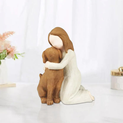 Girl Hugging Dog Ornament Decorative Figurine Resin Home Decoration Craft Gift - Yellow V528-PET-SOUVENIR-YELLOW-514661