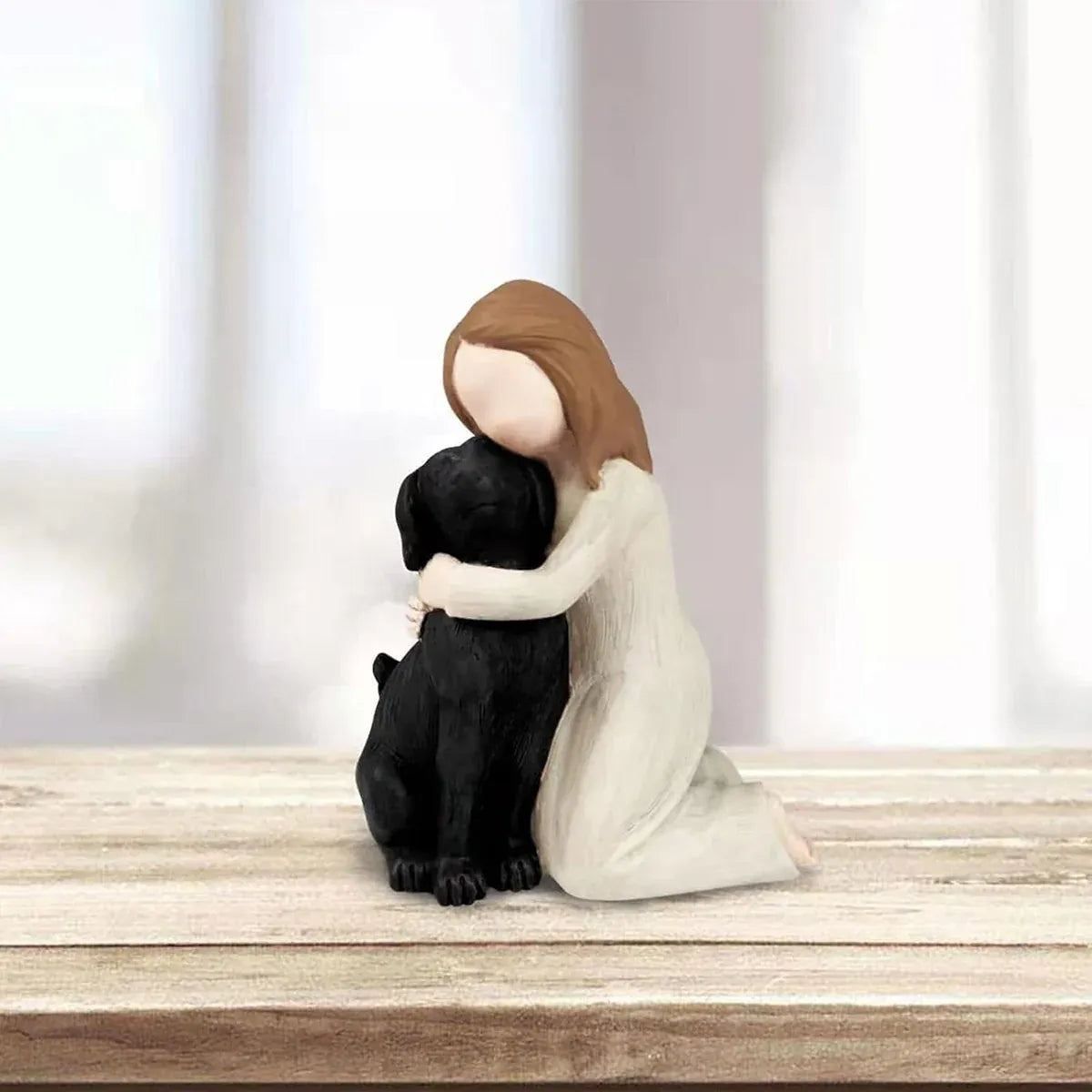 Girl Hugging Dog Ornament Decorative Figurine Resin Home Decoration Craft Gift - Yellow V528-PET-SOUVENIR-YELLOW-514661