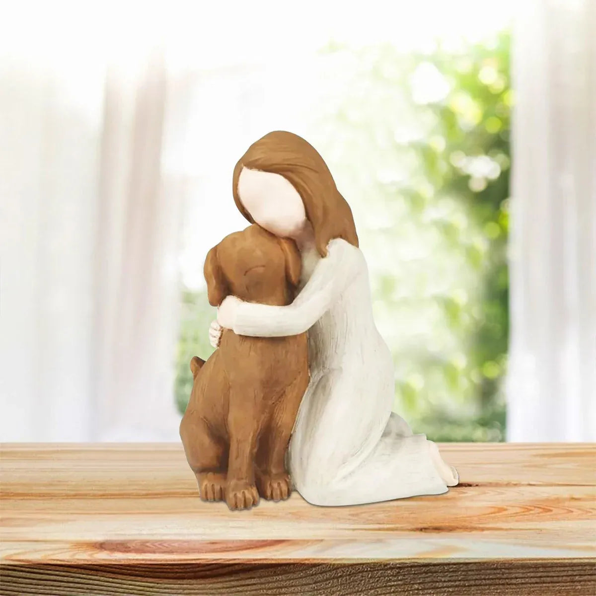 Girl Hugging Dog Ornament Decorative Figurine Resin Home Decoration Craft Gift - Yellow V528-PET-SOUVENIR-YELLOW-514661