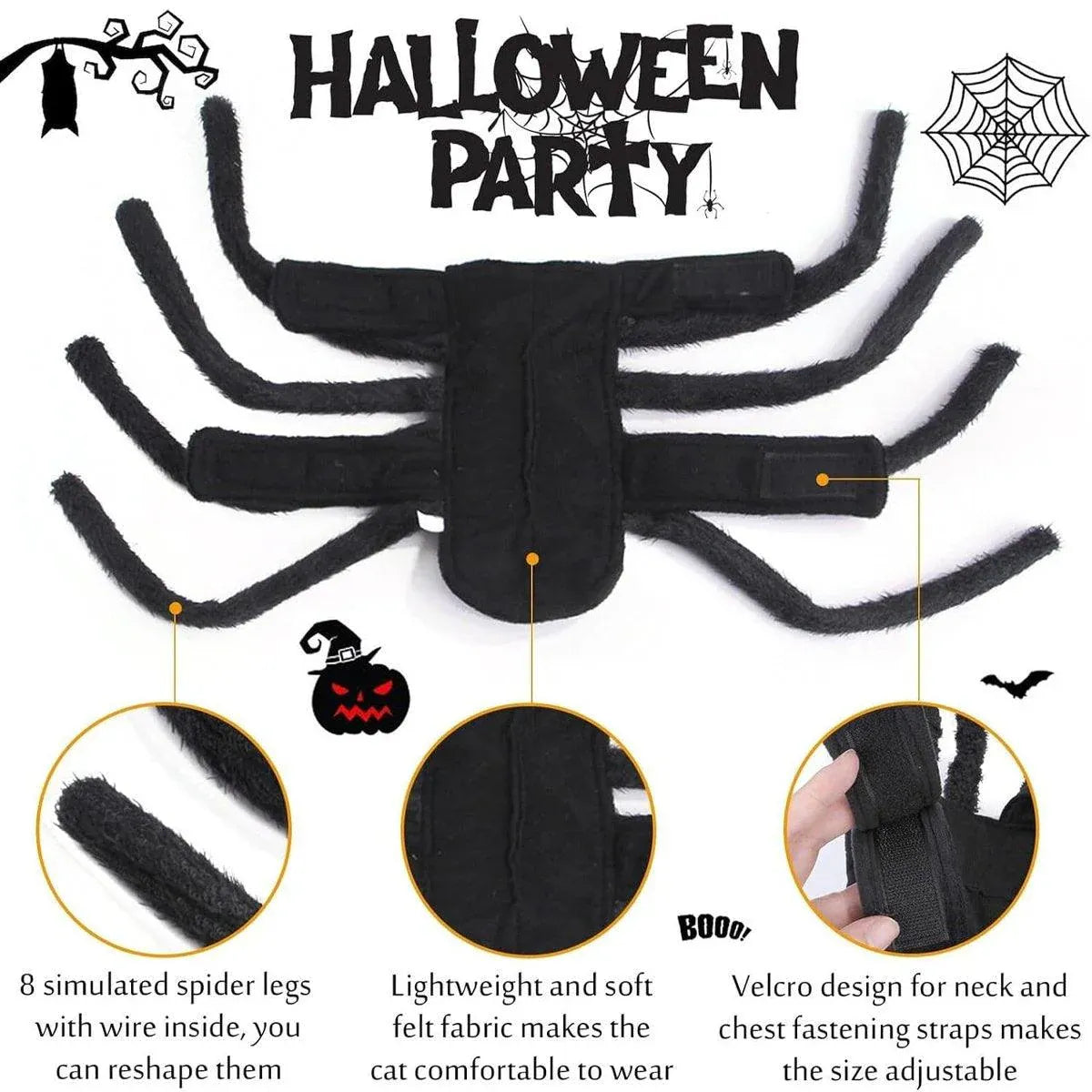 Pet Spooky Big Spider Halloween Costume Dress Up for Dogs Cats and Small Pets - L V528-PET-SPIDER-SUIT-L-559650
