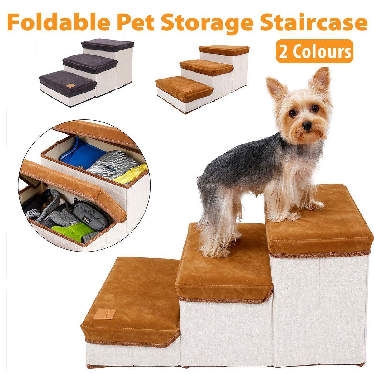 Foldable Pet Dog Stairs Puppy Step Ladder for Bed Sofa Portable Climbing Ramp - Brown V528-PET-STAIRS-BROWN-928107