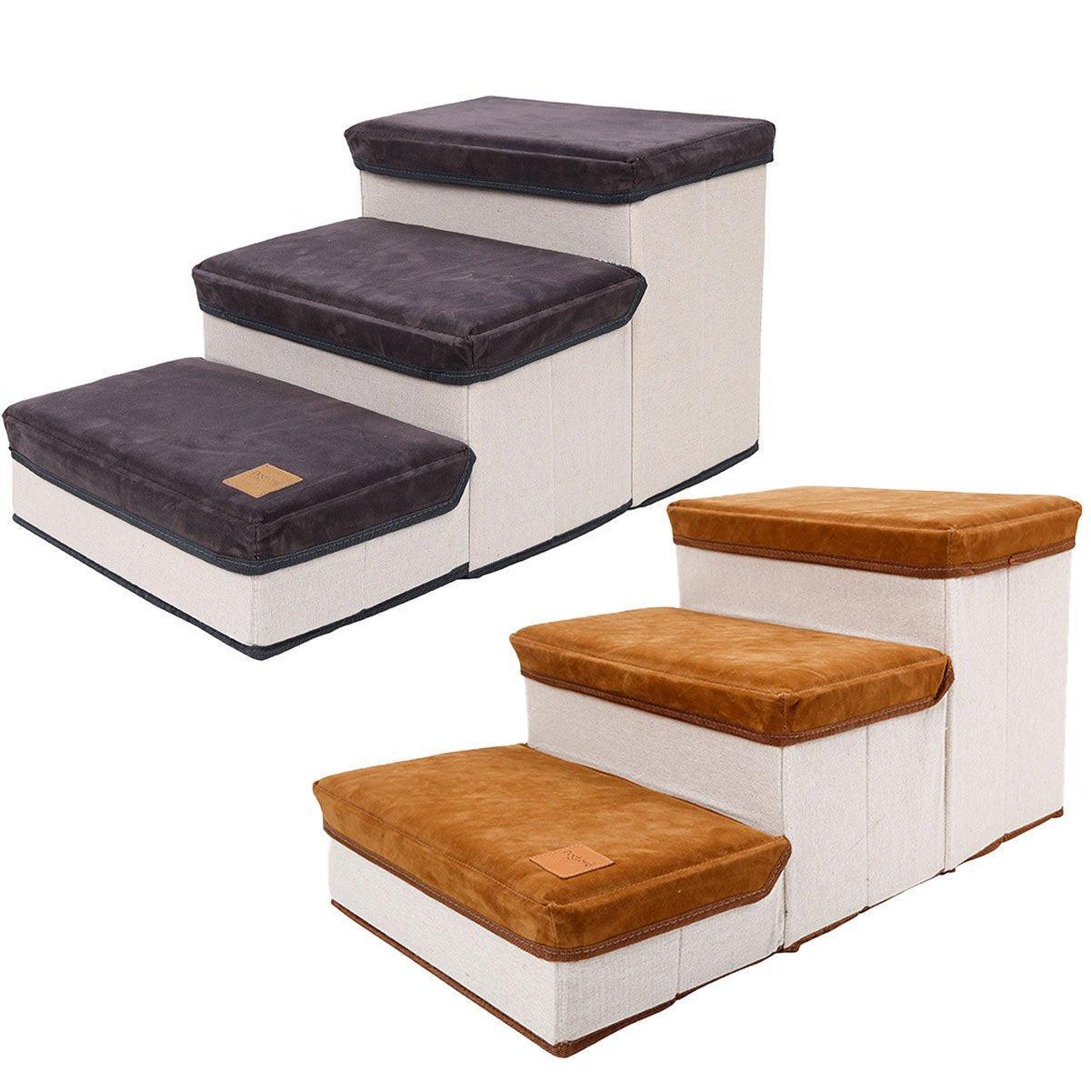 Foldable Pet Dog Stairs Puppy Step Ladder for Bed Sofa Portable Climbing Ramp - Brown V528-PET-STAIRS-BROWN-928107
