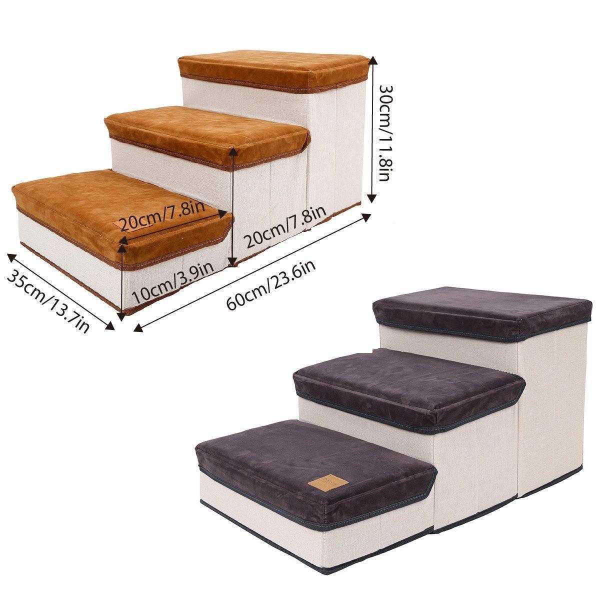 Foldable Pet Dog Stairs Puppy Step Ladder for Bed Sofa Portable Climbing Ramp - Brown V528-PET-STAIRS-BROWN-928107