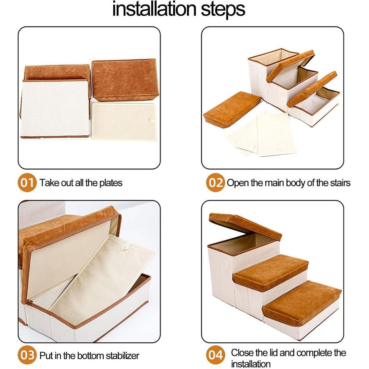 Foldable Pet Dog Stairs Puppy Step Ladder for Bed Sofa Portable Climbing Ramp - Brown V528-PET-STAIRS-BROWN-928107