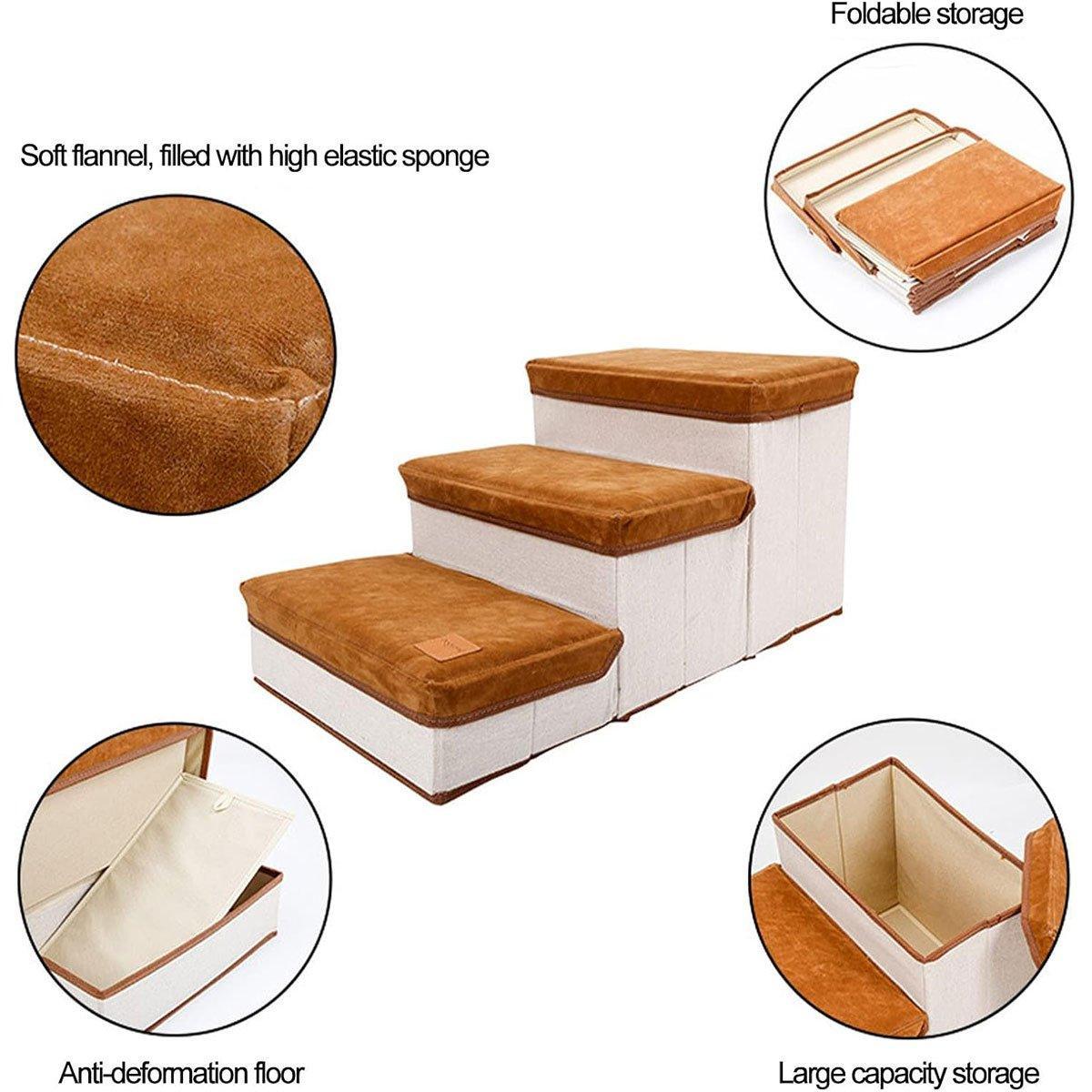 Foldable Pet Dog Stairs Puppy Step Ladder for Bed Sofa Portable Climbing Ramp - Brown V528-PET-STAIRS-BROWN-928107