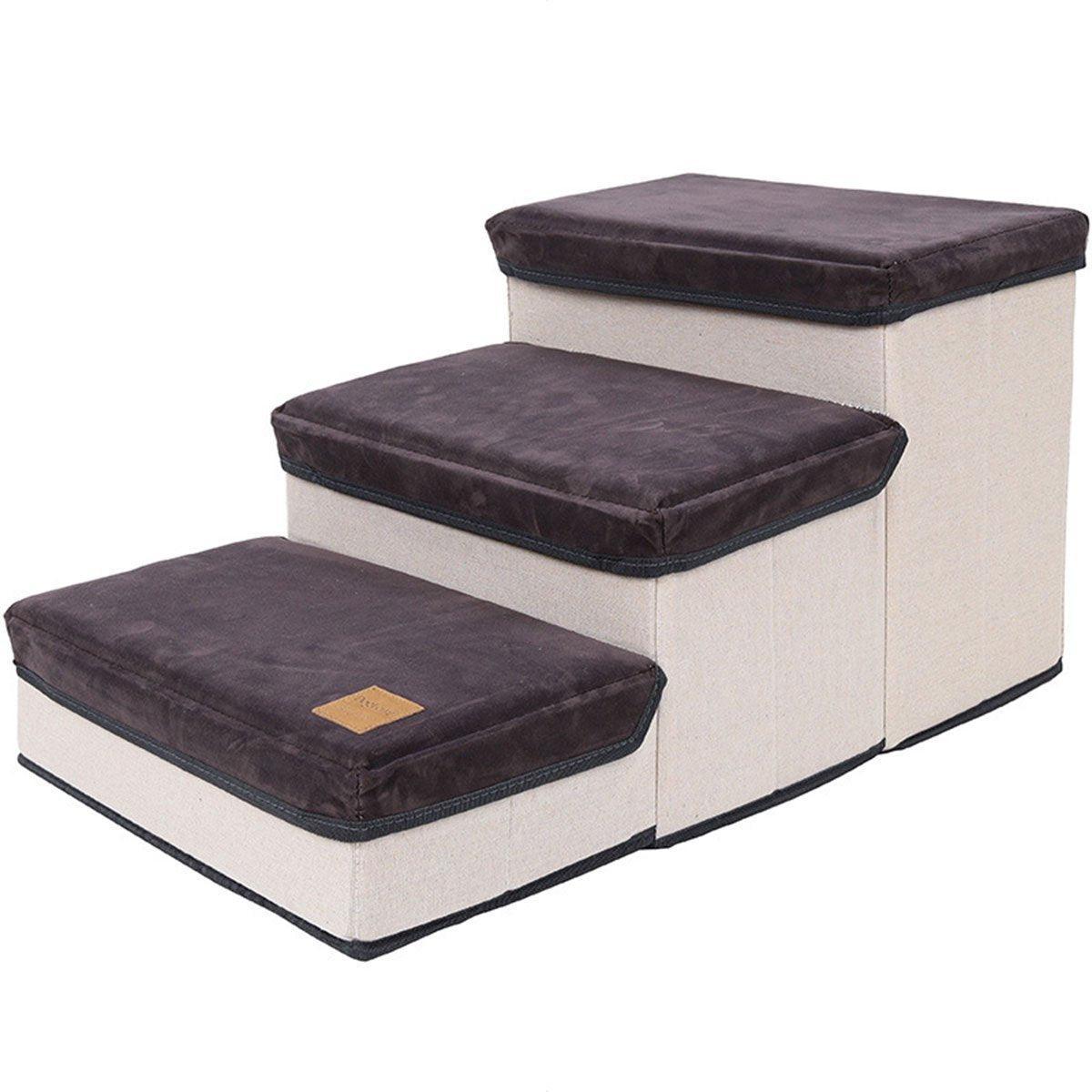 Foldable Pet Dog Stairs Puppy Step Ladder for Bed Sofa Portable Climbing Ramp - Brown V528-PET-STAIRS-BROWN-928107