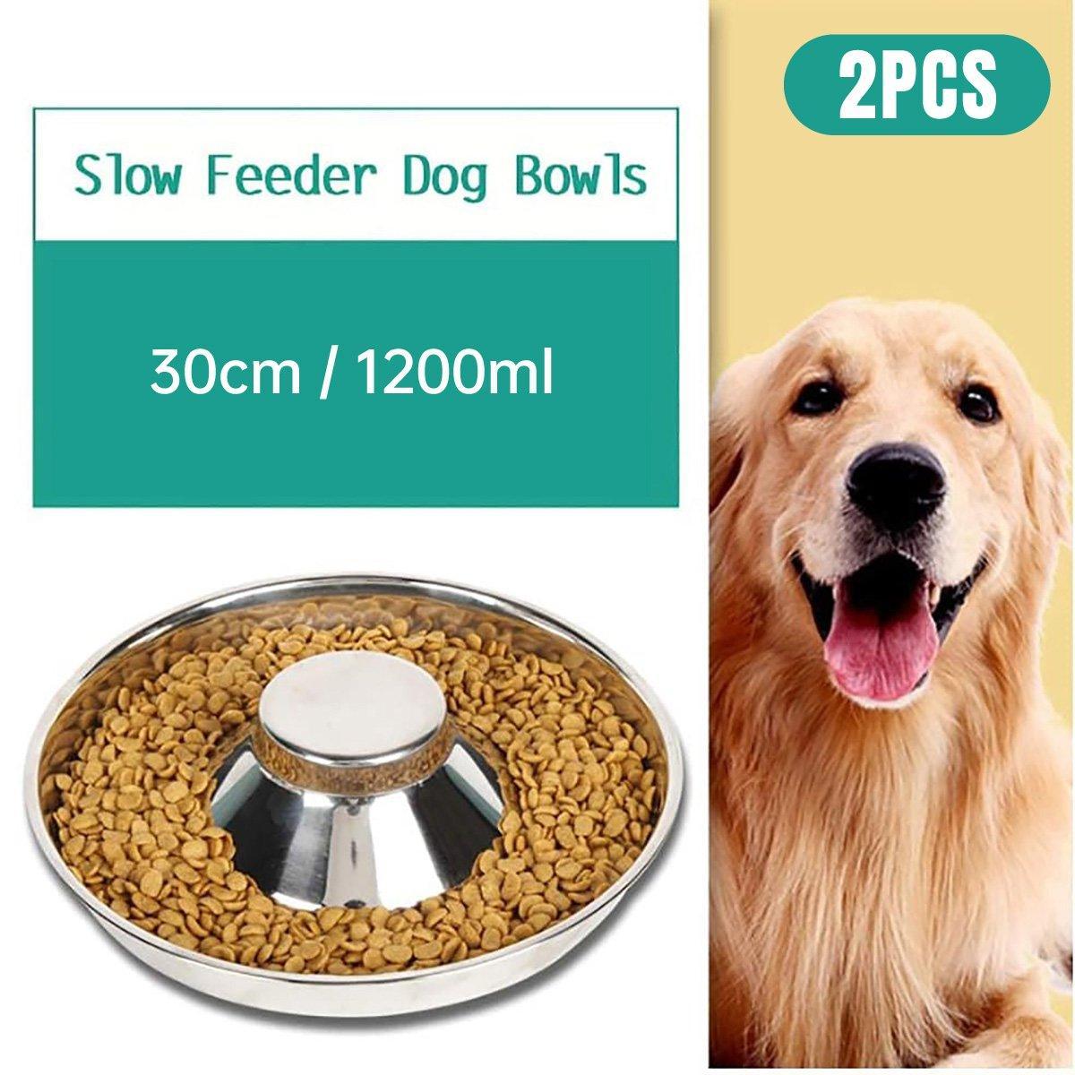 2pcs Stainless Steel Dog Cat Slow Feeder Pet Food Bowl Non-Slip Stop Eating Dish V528-PET-STOP-BOWL-2PCS-30CM-107227