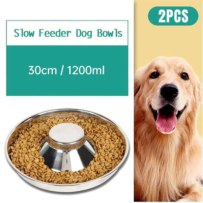 2pcs Stainless Steel Dog Cat Slow Feeder Pet Food Bowl Non-Slip Stop Eating Dish V528-PET-STOP-BOWL-2PCS-30CM-107227