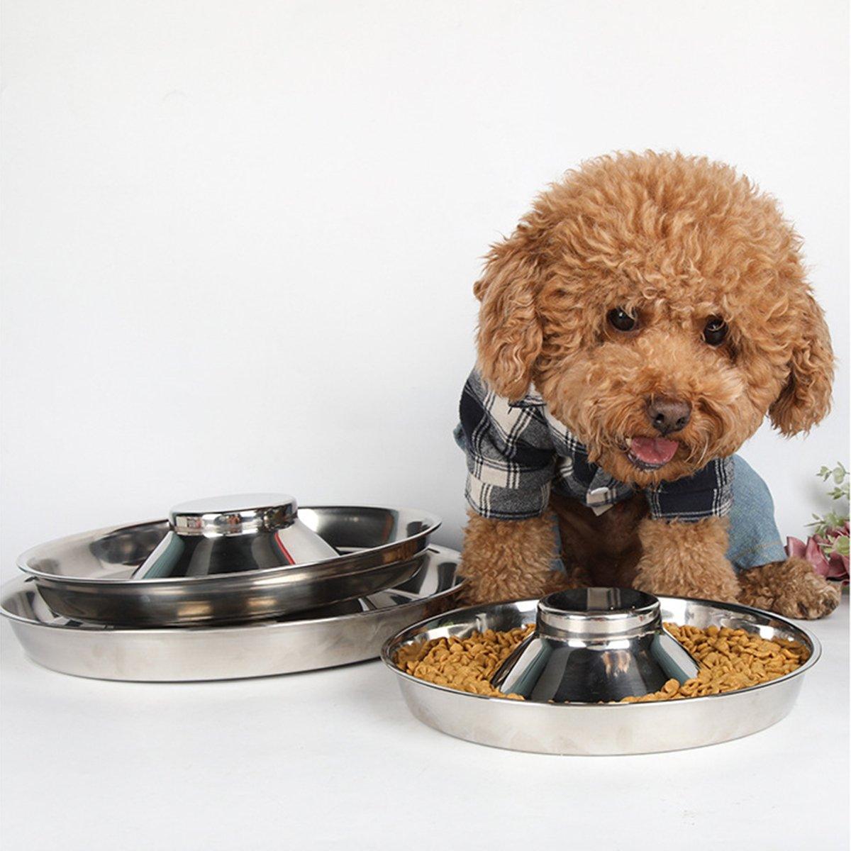 2pcs Stainless Steel Dog Cat Slow Feeder Pet Food Bowl Non-Slip Stop Eating Dish V528-PET-STOP-BOWL-2PCS-30CM-107227