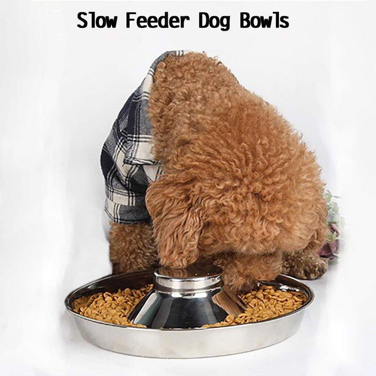 2pcs Stainless Steel Dog Cat Slow Feeder Pet Food Bowl Non-Slip Stop Eating Dish V528-PET-STOP-BOWL-2PCS-30CM-107227
