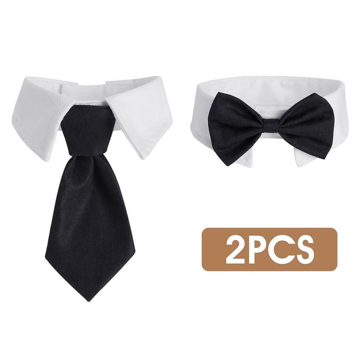2pcs Pet Bow Tie Collar Dog Cat Suit Dress Accessories Adjustable Neck Strap - S V528-PET-TIE-BOWTIE-SUIT-S-597628