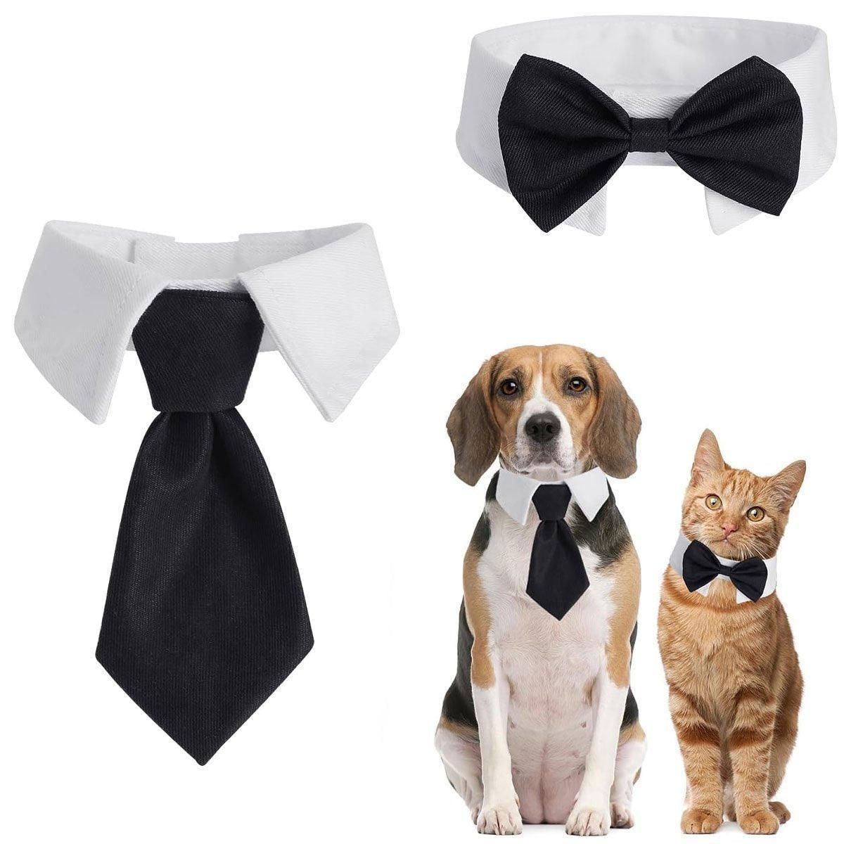 2pcs Pet Bow Tie Collar Dog Cat Suit Dress Accessories Adjustable Neck Strap - S V528-PET-TIE-BOWTIE-SUIT-S-597628