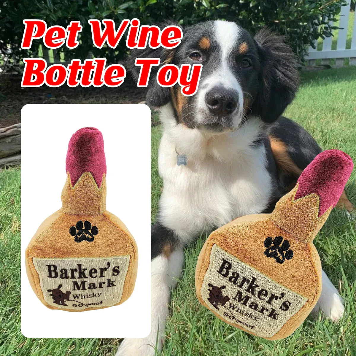 Dog Squeaky Toy Plush Wine Bottle Stuffed Chew Toy Sound Pet Play Supplies Use V528-PET-TOY-773515